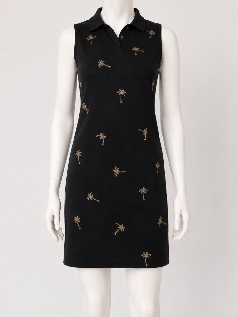 Coldwater Creek Black Palm Tree Embroidered Shift Dress | Petite Medium | Resort - Picture 1 of 6